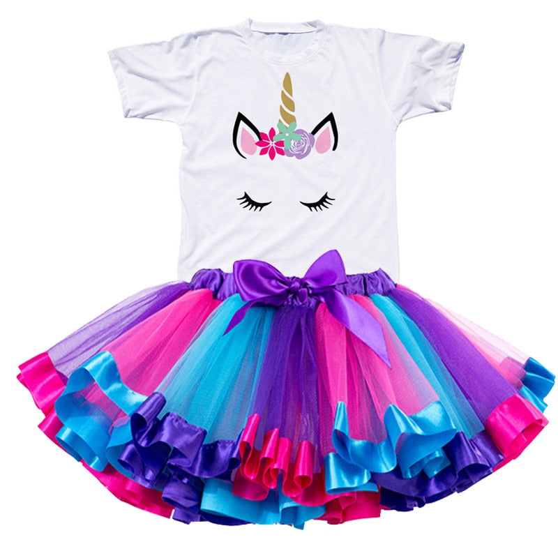 Baby Girls Fashion Unicorn Tees & Princess Skirt