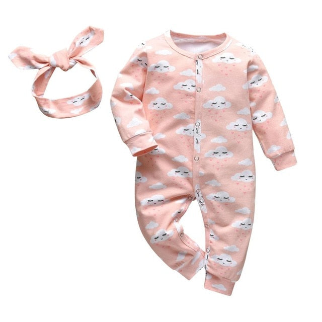 Baby Girls Clothes Set Cotton Onesie Jumpsuit with matching Headband