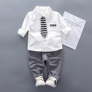 Baby boys clothing set cotton gentleman suit formal shirt tie +pants clothes set