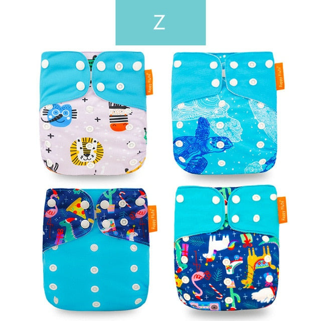 Happy flute 4pcs/set Washable Reuseable Eco-friendly Cloth Diaper 0-2year 3-15kg baby