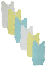 Blue,Yellow,White Boys Tank Top Onezies 6 Pack