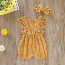 Baby Girl Rompers - Sleeve Solid Lace One-Pieces Design & Headband