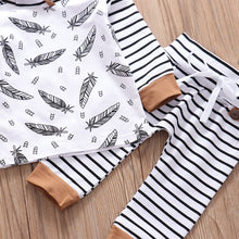 Feather Hooded Striped Pants Outfits Set