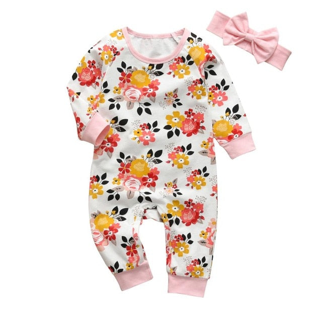 Baby Girls Clothes Set Cotton Onesie Jumpsuit with matching Headband