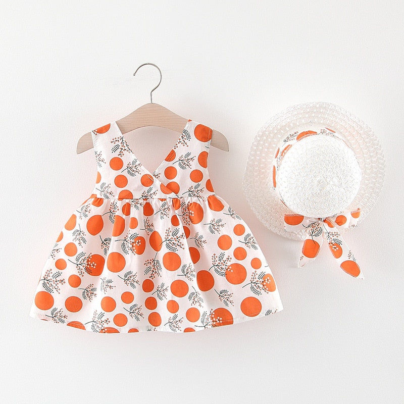 Summer Baby Girls Dresses with matching hats