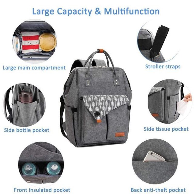 Grey Lekebaby Large Diaper Backpack