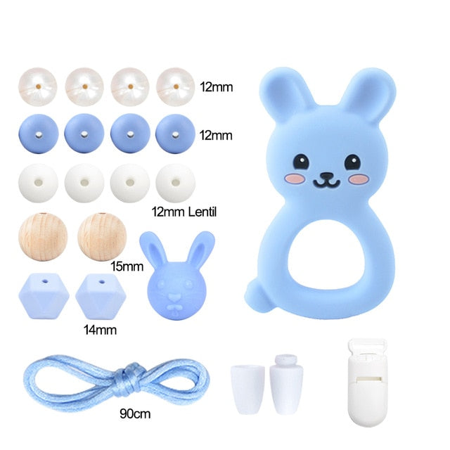 LOFCA Silicone Teether Wood Beads Set BPA Free DIY Baby Teething Necklace Toy Cartoon Koala Raccoon Pacifier chain Clip