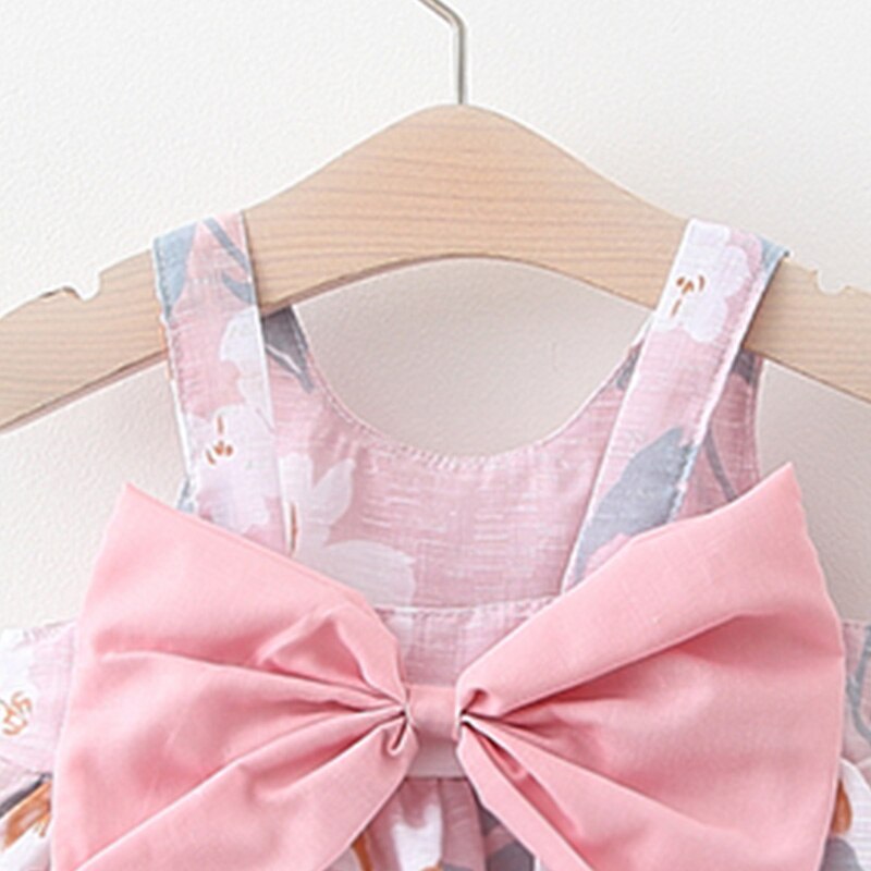 Adorable Baby Girl Bowknot Decor Dresses with Matching Hat Set