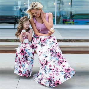 Mommy and me Matching Outfit - Purple Floral Long Dress