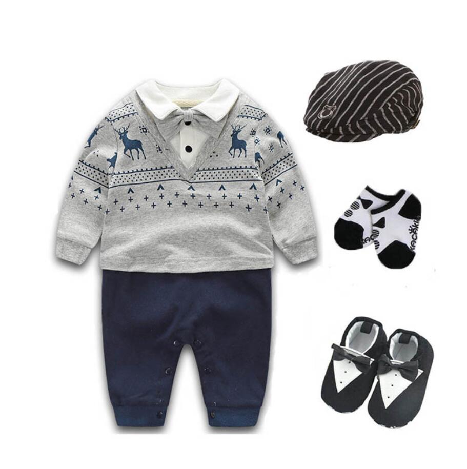 0-12m baby boys clothing  bodysuit + hat + socks + shoes