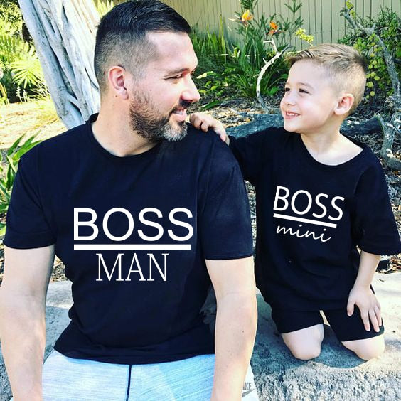 BOSS MAN and BOSS mini Little print Family Matching Father Son Shirts