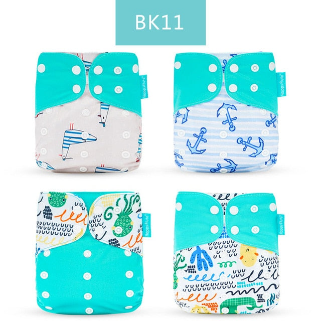 Happy flute 4pcs/set Washable Reuseable Eco-friendly Cloth Diaper 0-2year 3-15kg baby