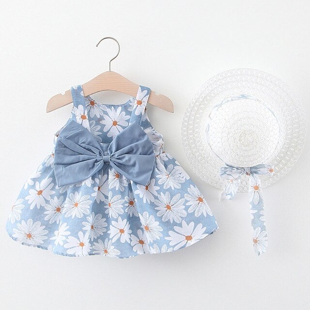 Adorable Baby Girl Bowknot Decor Dresses with Matching Hat Set