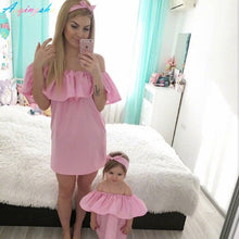 Mommy and Me Matching Outfits -   One Off Shoulder Mom and Daughter Dress Clothes