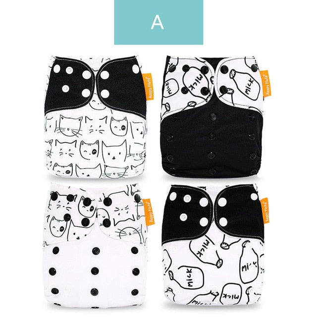 Happy flute 4pcs/set Washable Reuseable Eco-friendly Cloth Diaper 0-2year 3-15kg baby