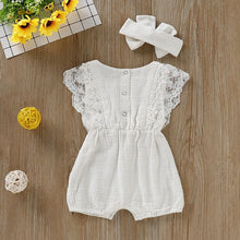 Baby Girl Rompers - Sleeve Solid Lace One-Pieces Design & Headband