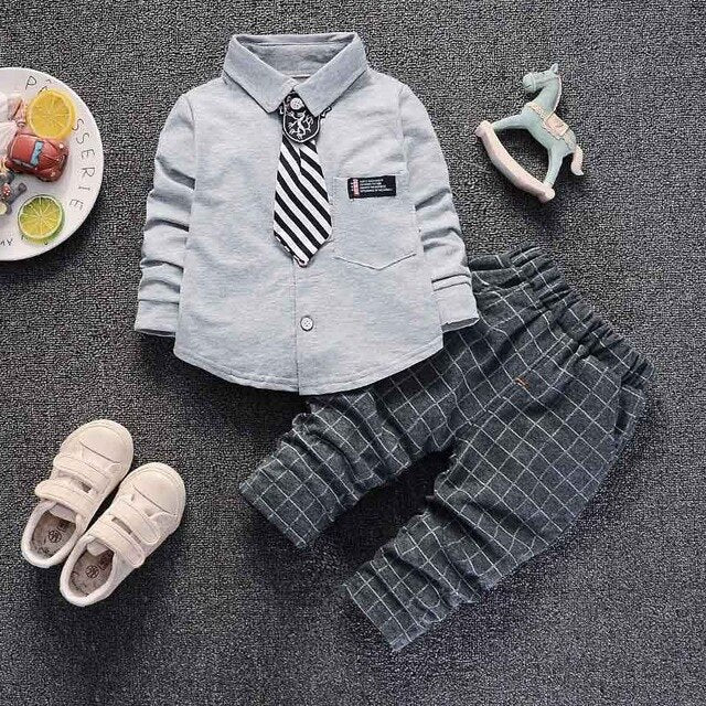 Baby boys clothing set cotton gentleman suit formal shirt tie +pants clothes set