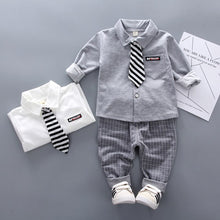 Baby boys clothing set cotton gentleman suit formal shirt tie +pants clothes set