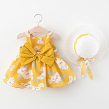 Adorable Baby Girl Bowknot Decor Dresses with Matching Hat Set