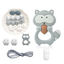 LOFCA Silicone Teether Wood Beads Set BPA Free DIY Baby Teething Necklace Toy Cartoon Koala Raccoon Pacifier chain Clip