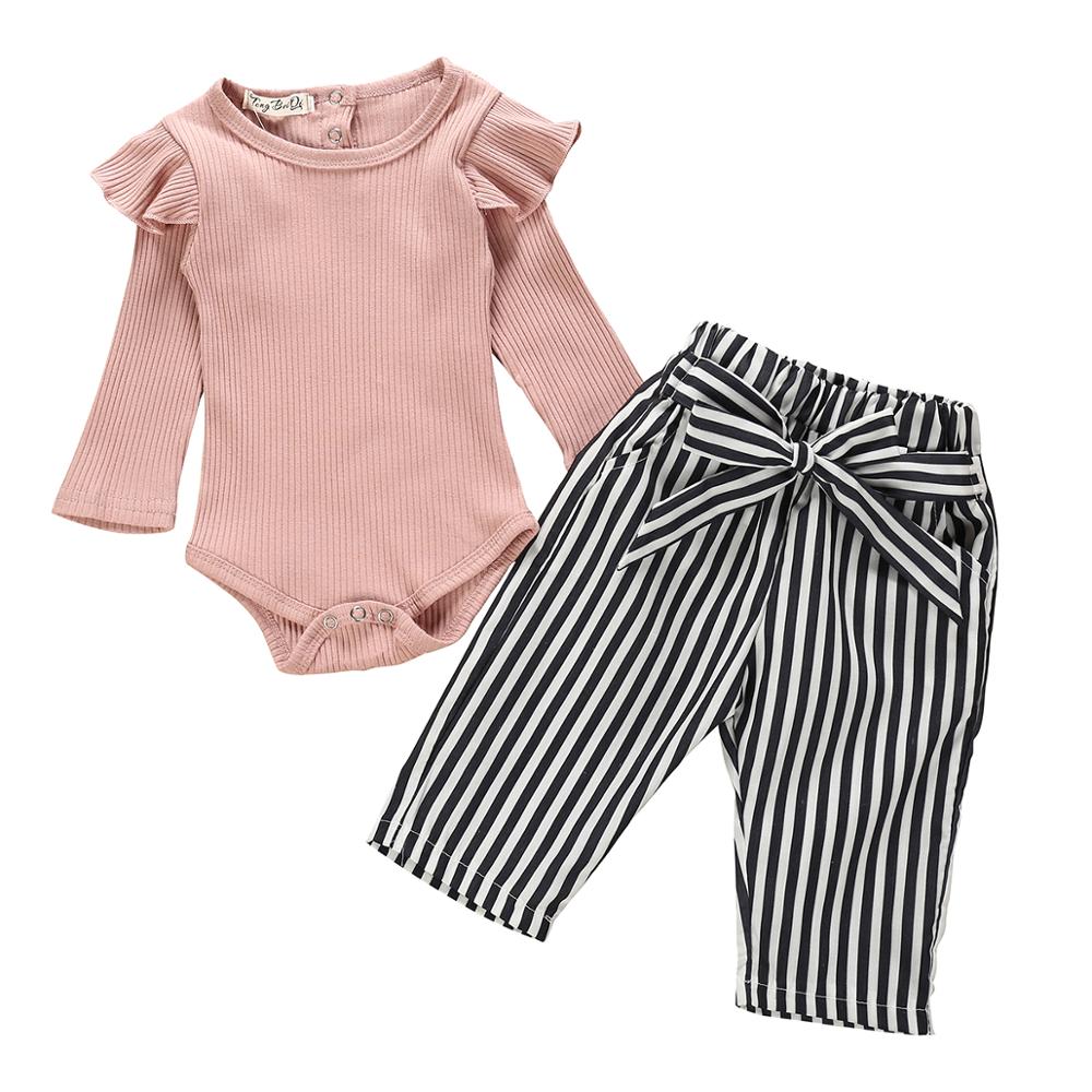 Baby Girl Clothes Ruffle Sleeve Bodysuit + Pants 2Pcs Outfit