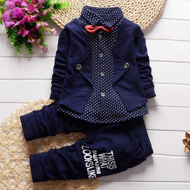 Baby boys clothing set cotton gentleman suit formal shirt tie +pants clothes set