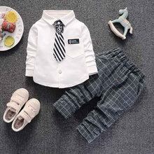 Baby boys clothing set cotton gentleman suit formal shirt tie +pants clothes set