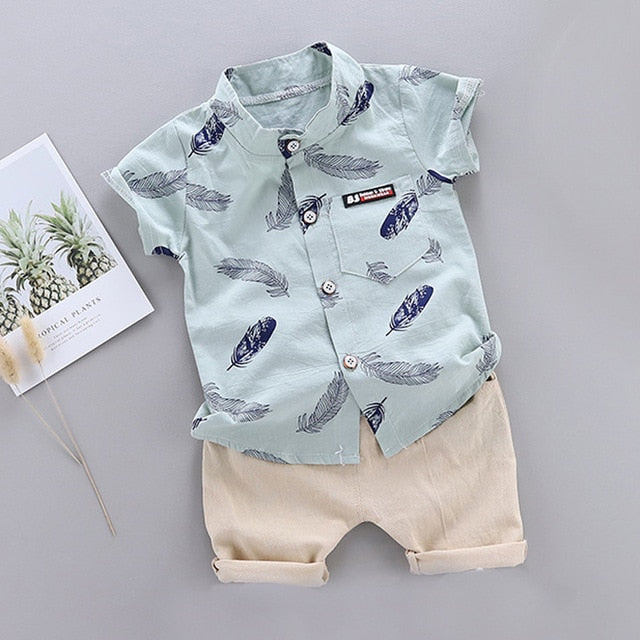 Summer Feather Print Clothing Set