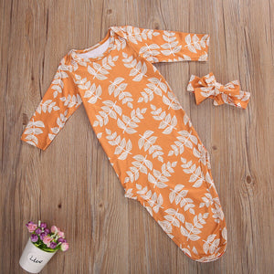 0-6M Newborn Girls Sleeping Bags Leaves Print Long Sleeve Adjustable