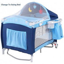 Foldable Baby Crib Playpen w/ Mosquito Net and Bag-Blue - Color: Blue