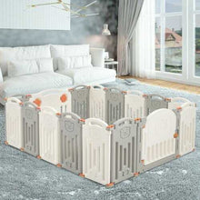 16 Panel Activity Safety Baby Playpen w/ Lock Door-Beige - Color: Beige