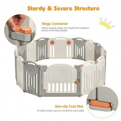 16 Panel Activity Safety Baby Playpen w/ Lock Door-Beige - Color: Beige