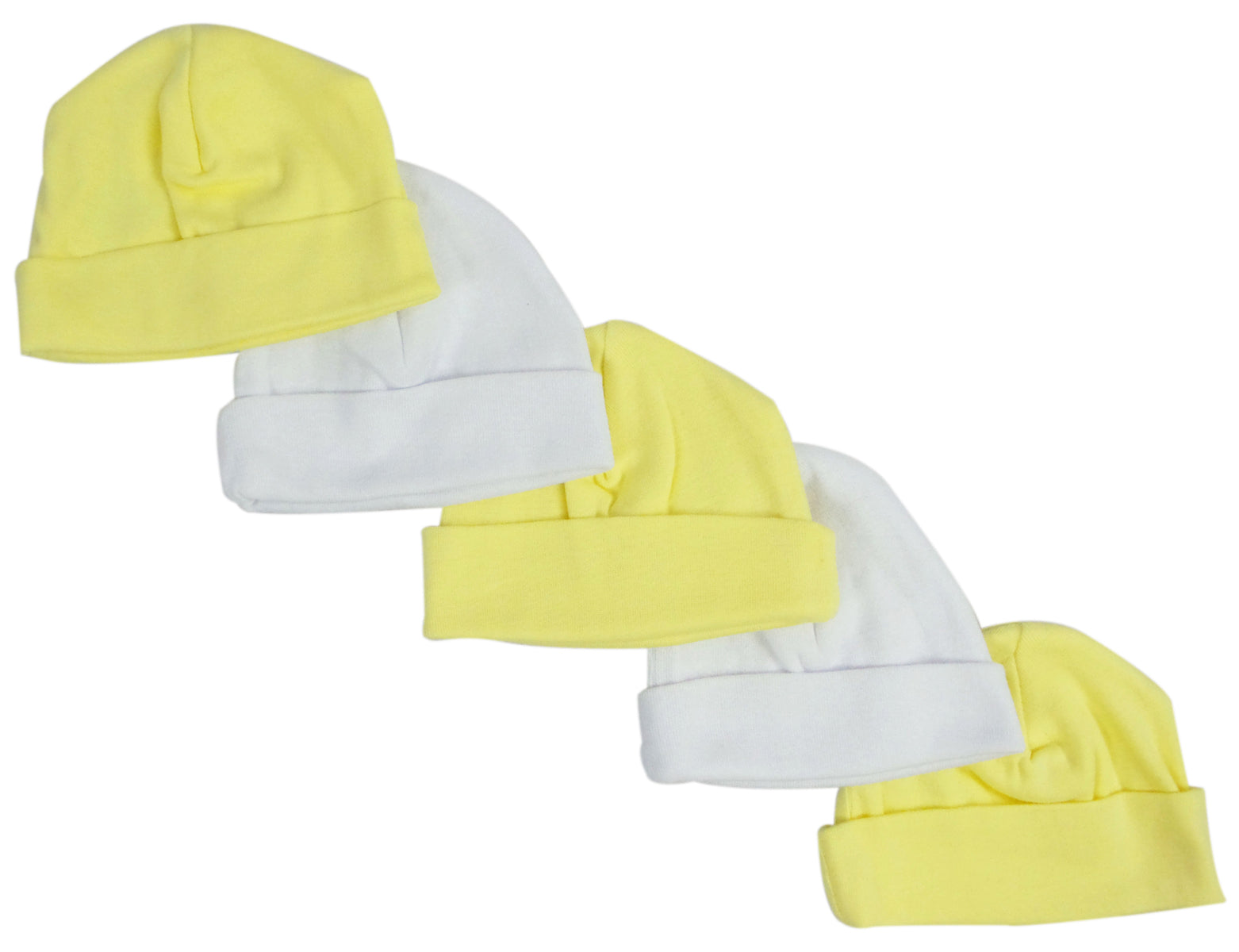 Yellow & White Baby Caps (pack Of 5)