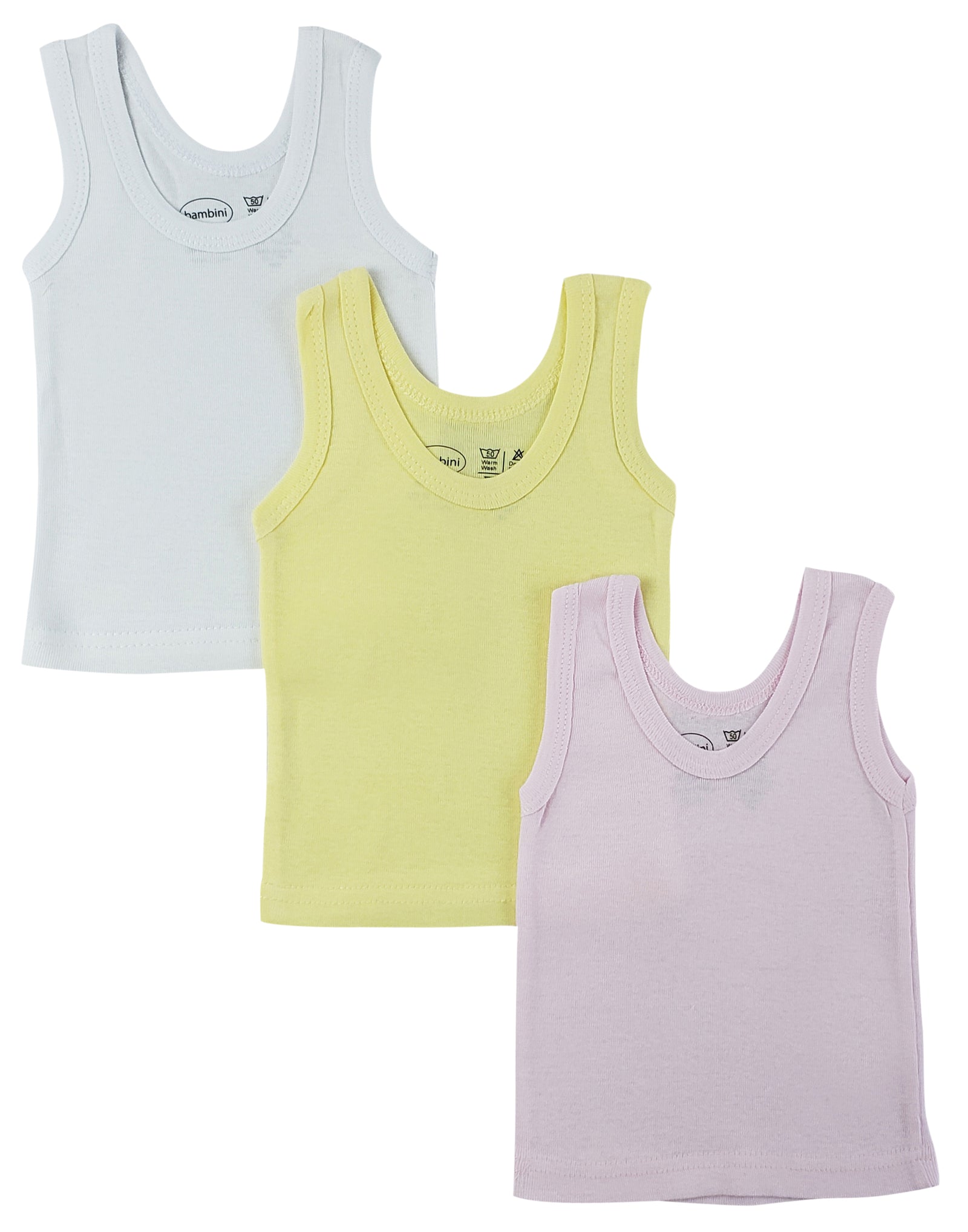 Pink,Yellow,White Girls Pastel Tank Top 3 Pack