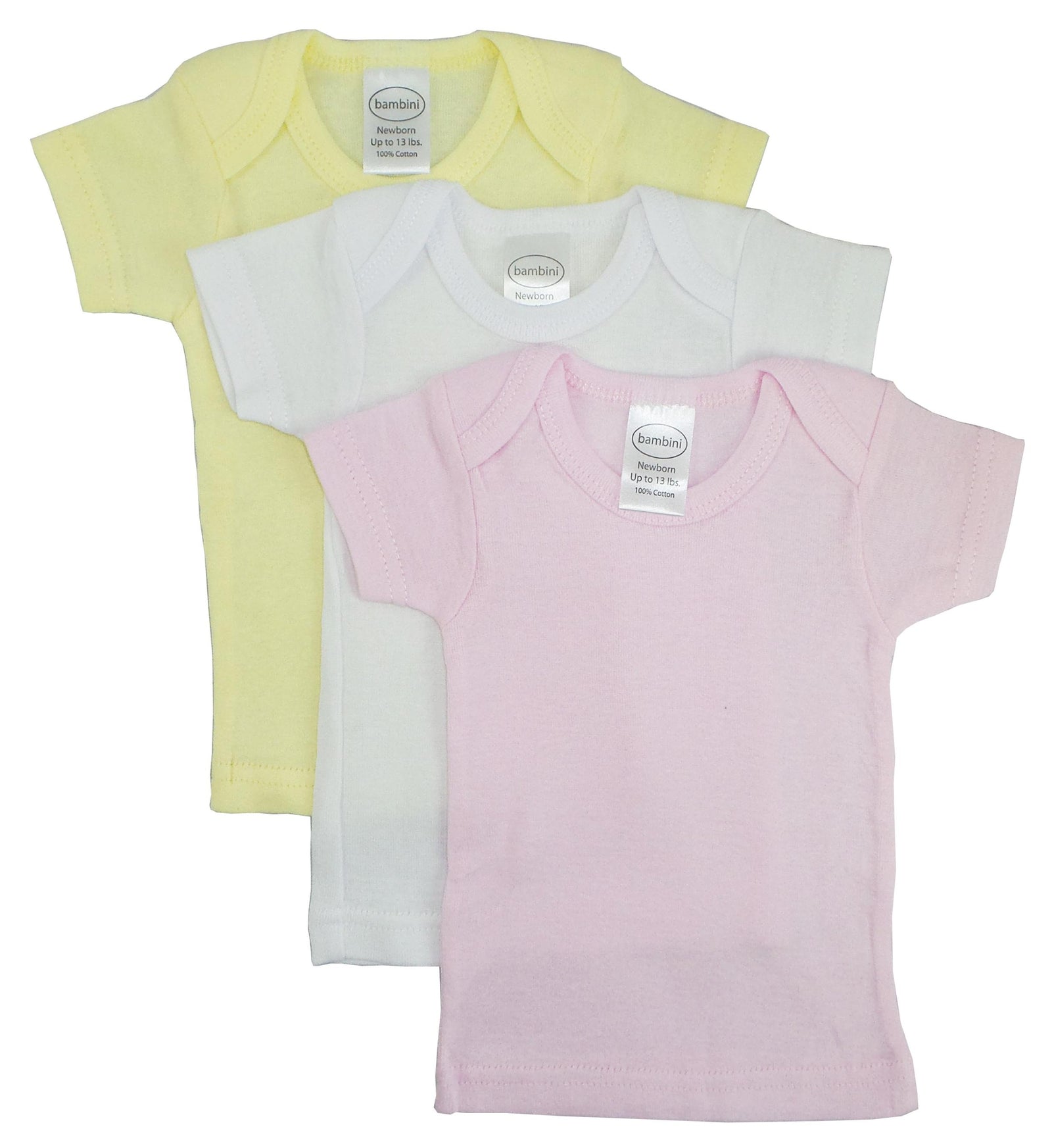 Pink,Yellow,White Girls Pastel Variety Short Sleeve Lap T-shirts - 3 Pack