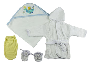 Boys Infant Robe, Hooded Towel And Washcloth Mitt - 3 Pc Set