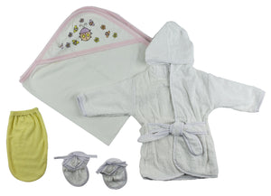 Girls Infant Robe, Hooded Towel And Washcloth Mitt - 3 Pc Set