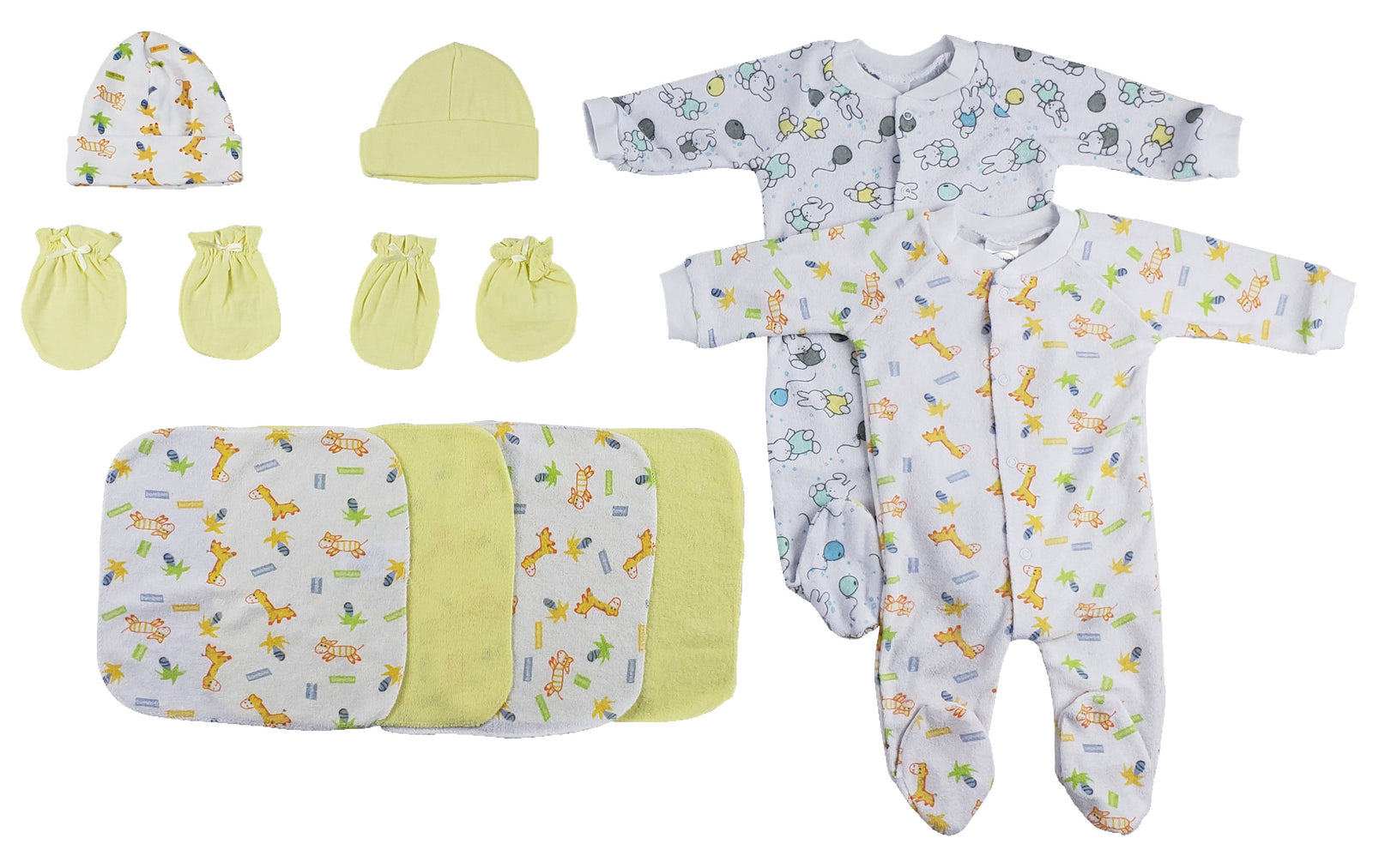 Sleep-n-plays, Caps, Mittens And Washcloths - 9 Pc Set