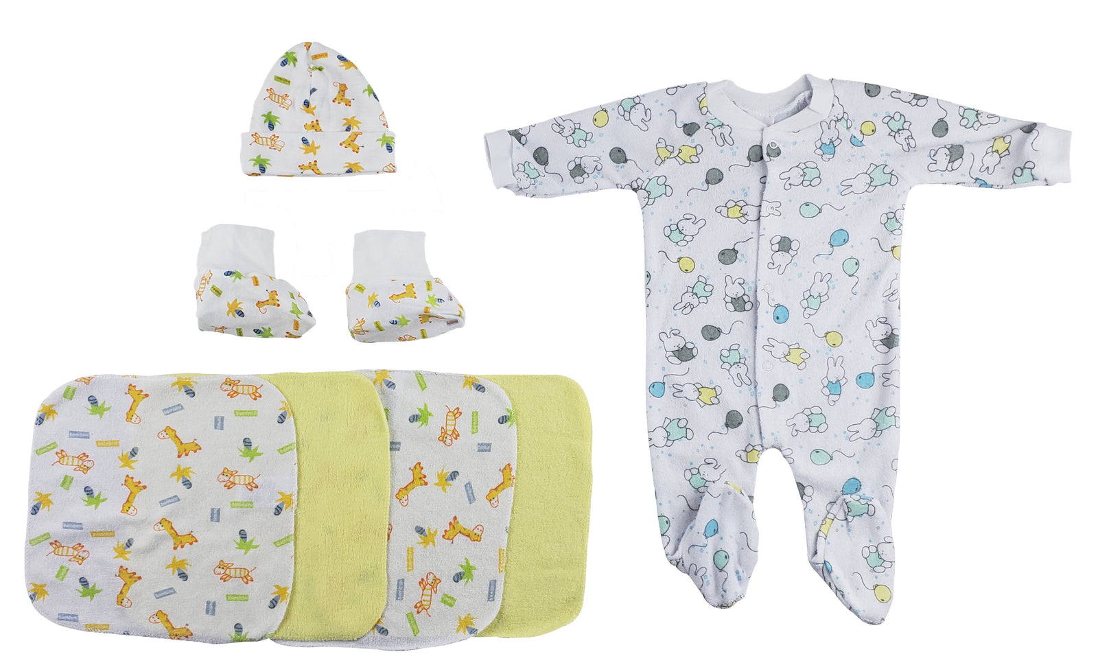 Sleep-n-play, Cap Booties And Washcloths - 7 Pc Set