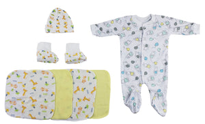 Sleep-n-play, Cap Booties And Washcloths - 7 Pc Set