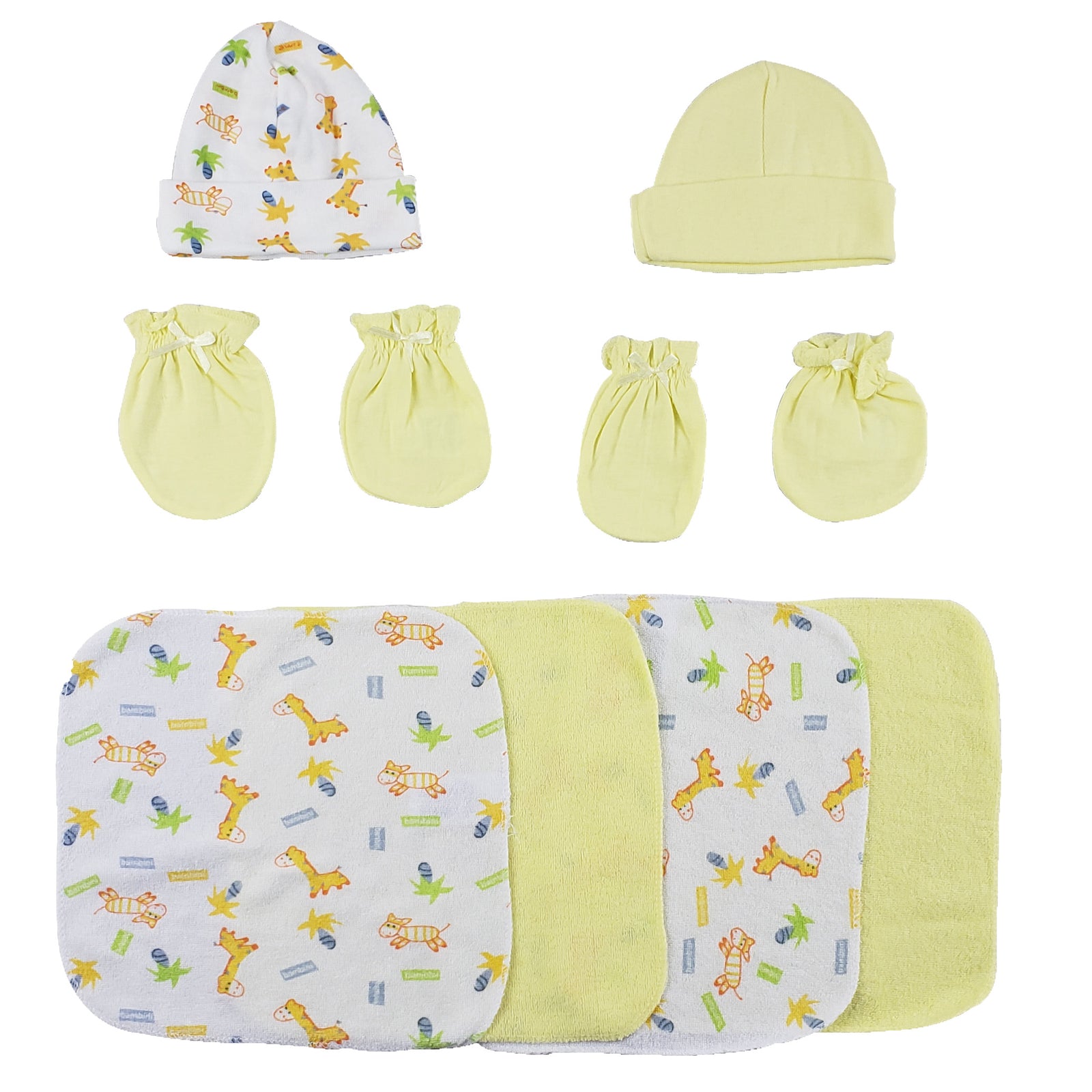 Caps, Mittens And Washcloths - 8 Pc Set