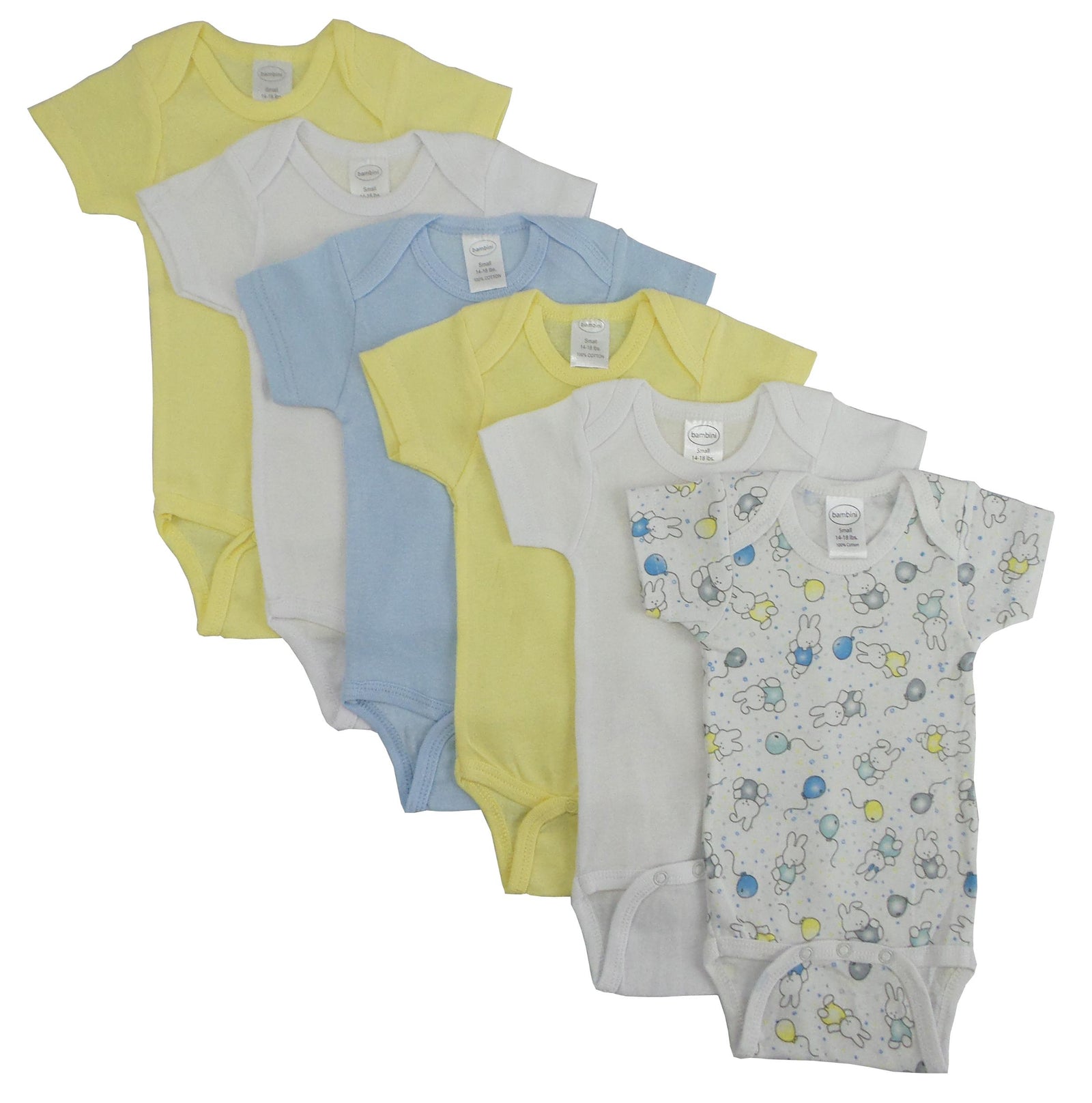 Blue,Yellow,White Printed Pastel Boys' Short Sleeve 6 Pack