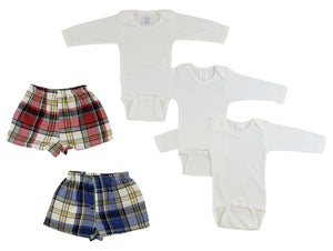 White,Yellow Infant Long Sleeve Onezies And Boxer Shorts