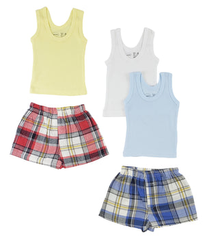 White,Blue Boys Tank Tops And Boxer Shorts