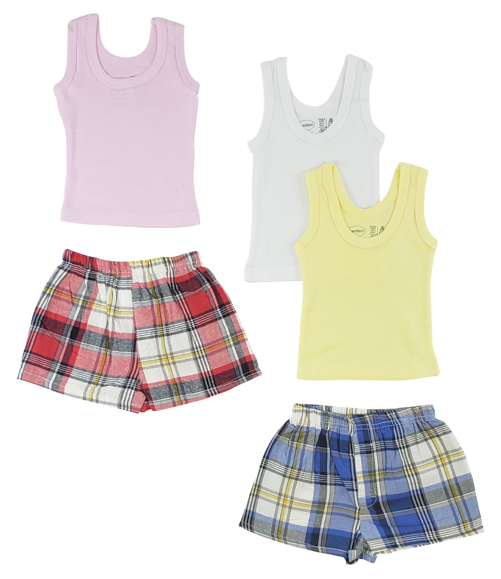 White,Pink Girls Tank Tops And Boxer Shorts