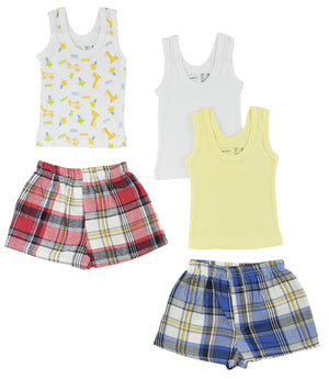 White,Yellow Boys Tank Tops And Boxer Shorts