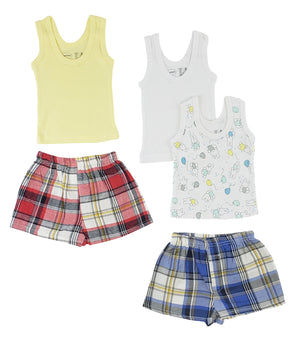 White,Yellow Girls Tank Tops And Boxer Shorts