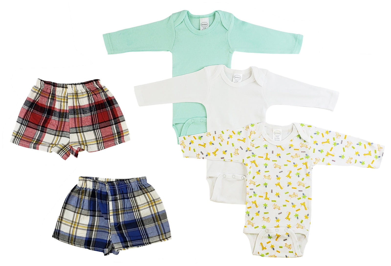 White,Yellow Infant Boys Long Sleeve Onezies And Boxer Shorts