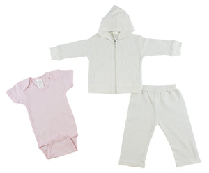 Pink,White Infant Sweatshirt, Onezie And Pants - 3 Pc Set