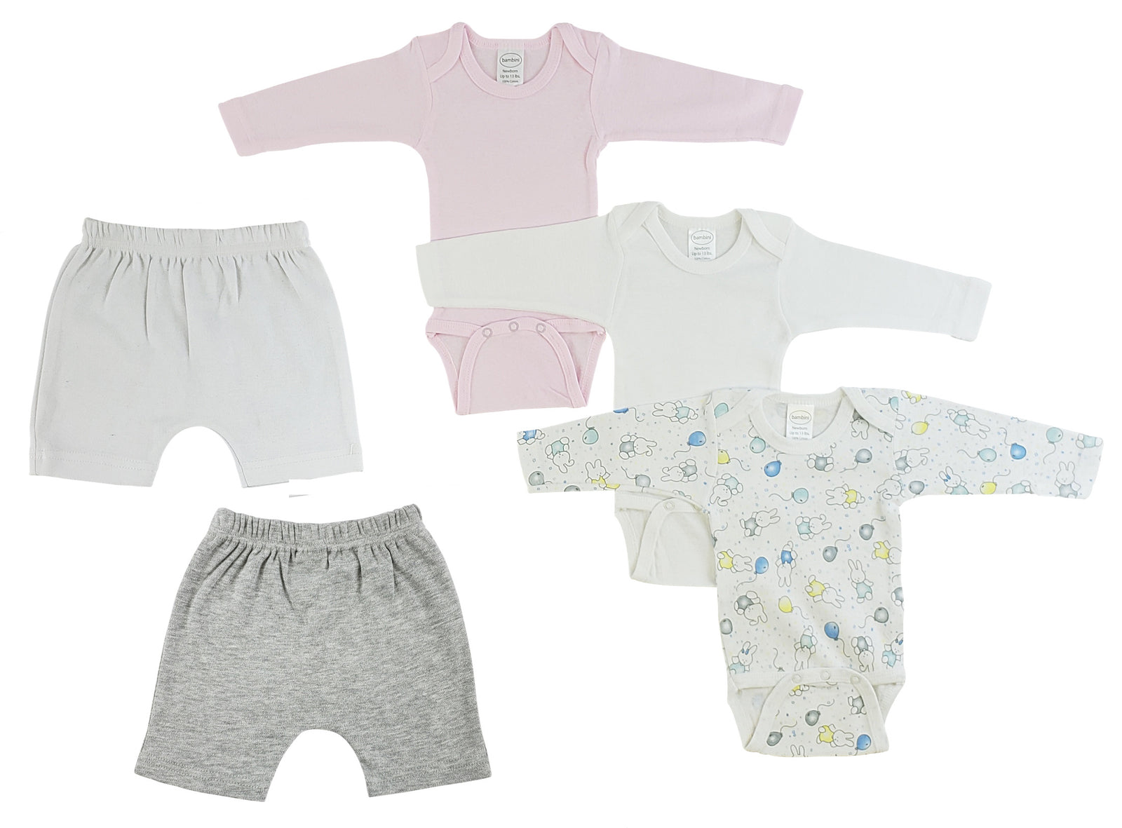 White,Grey Infant Girls Long Sleeve Onezies And Shorts